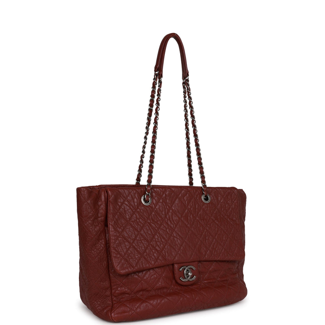 Top Quality Chanel Large Duo Tote Bag Burgundy Calfskin Ruthenium Hardware