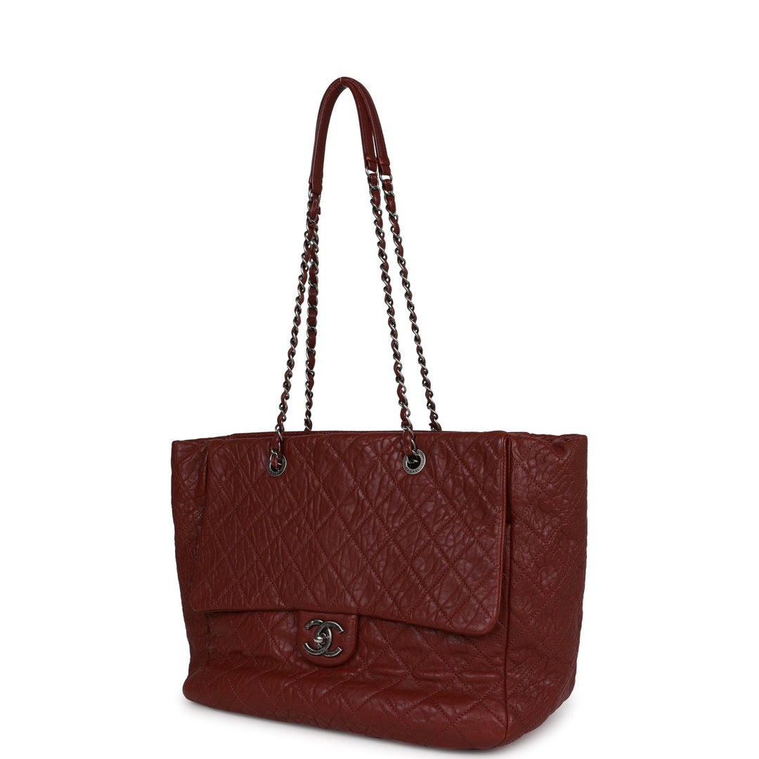 Top Quality Chanel Large Duo Tote Bag Burgundy Calfskin Ruthenium Hardware