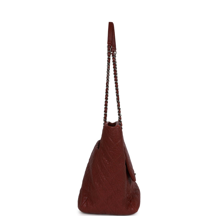 Top Quality Chanel Large Duo Tote Bag Burgundy Calfskin Ruthenium Hardware