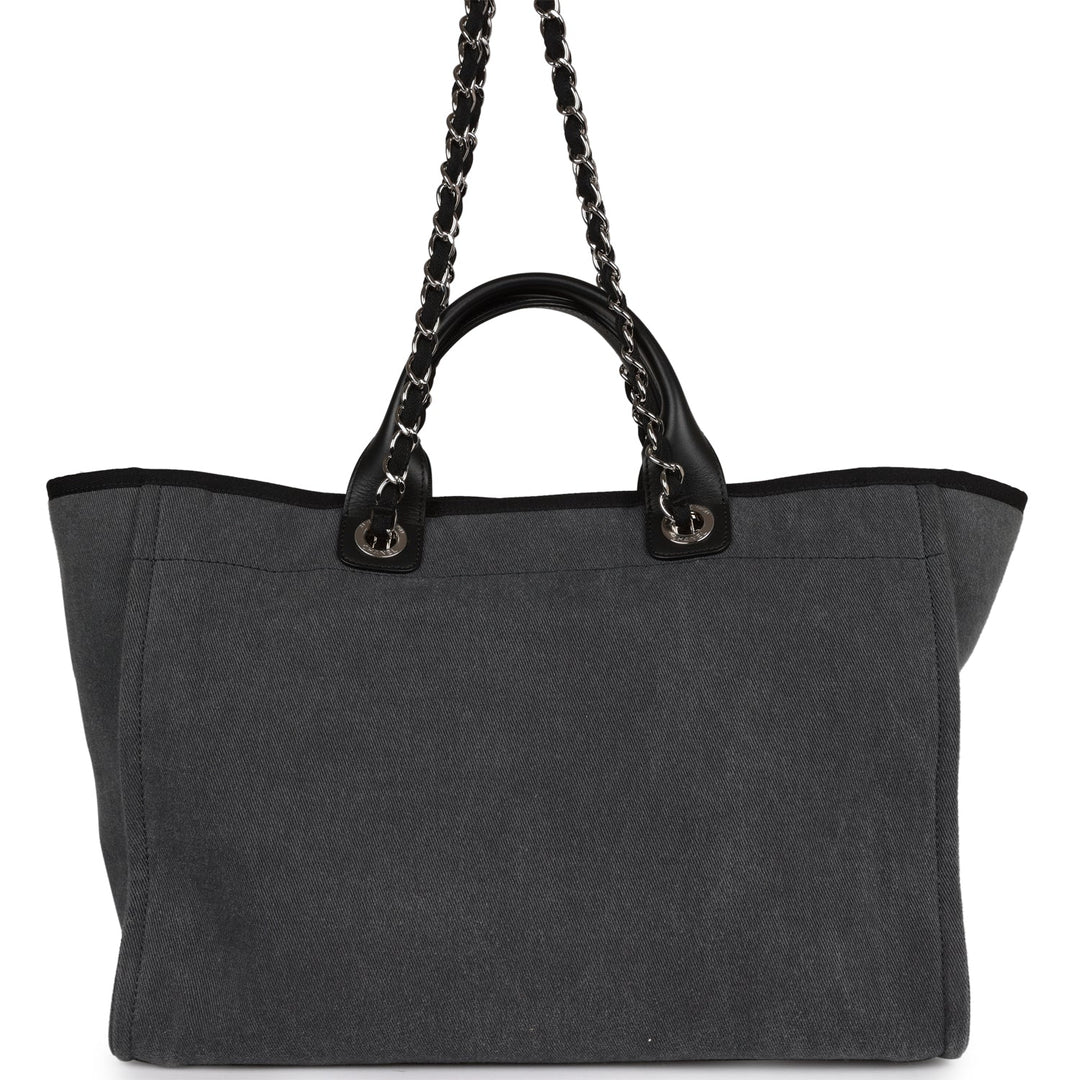Top Quality Chanel Medium Deauville Shopping Bag Dark Grey Denim Silver Hardware