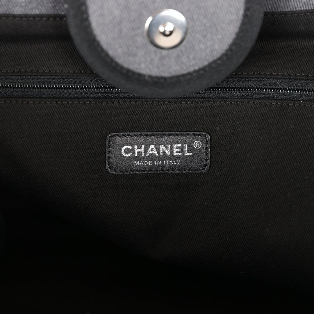 Top Quality Chanel Medium Deauville Shopping Bag Dark Grey Denim Silver Hardware