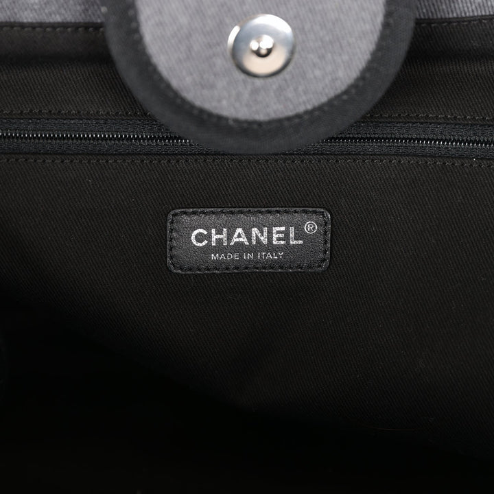 Top Quality Chanel Medium Deauville Shopping Bag Dark Grey Denim Silver Hardware