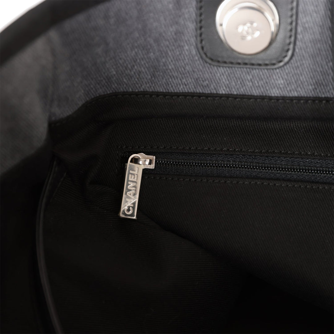 Top Quality Chanel Medium Deauville Shopping Bag Dark Grey Denim Silver Hardware