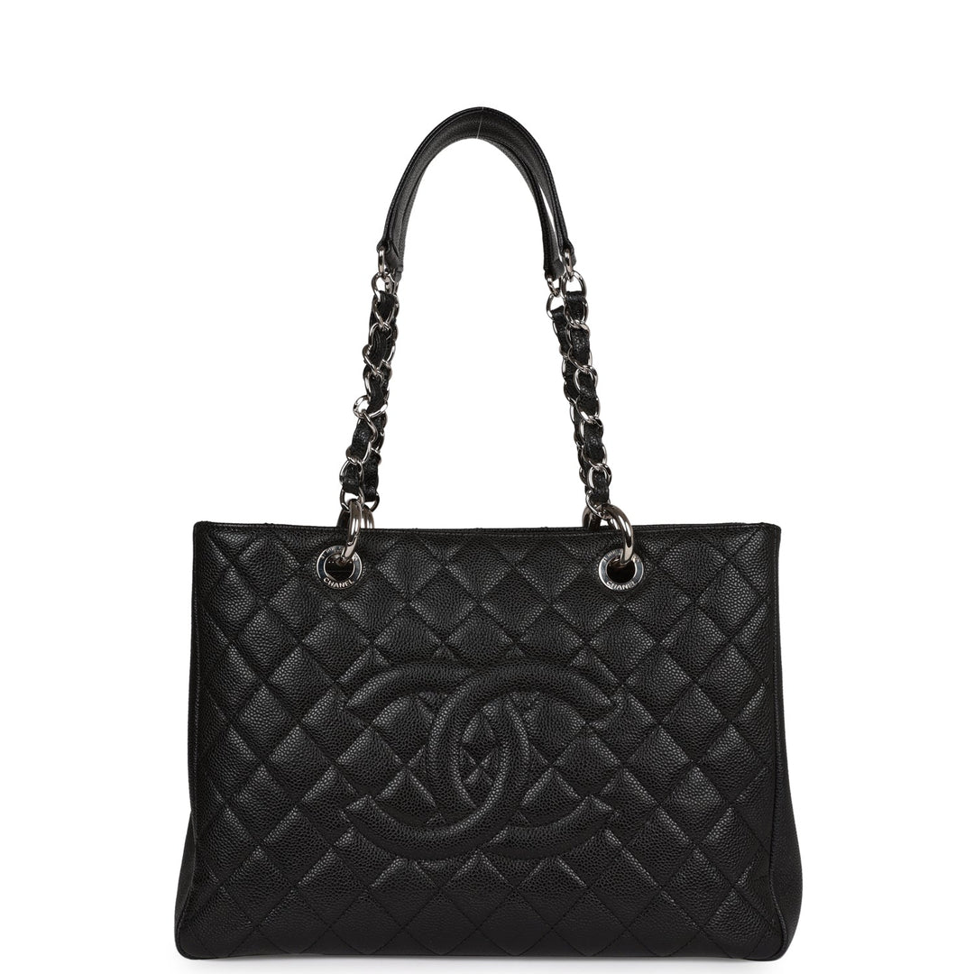 Top Quality Chanel Grand Shopping Tote GST Black Caviar Silver Hardware