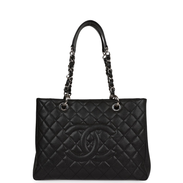 Top Quality Chanel Grand Shopping Tote GST Black Caviar Silver Hardware