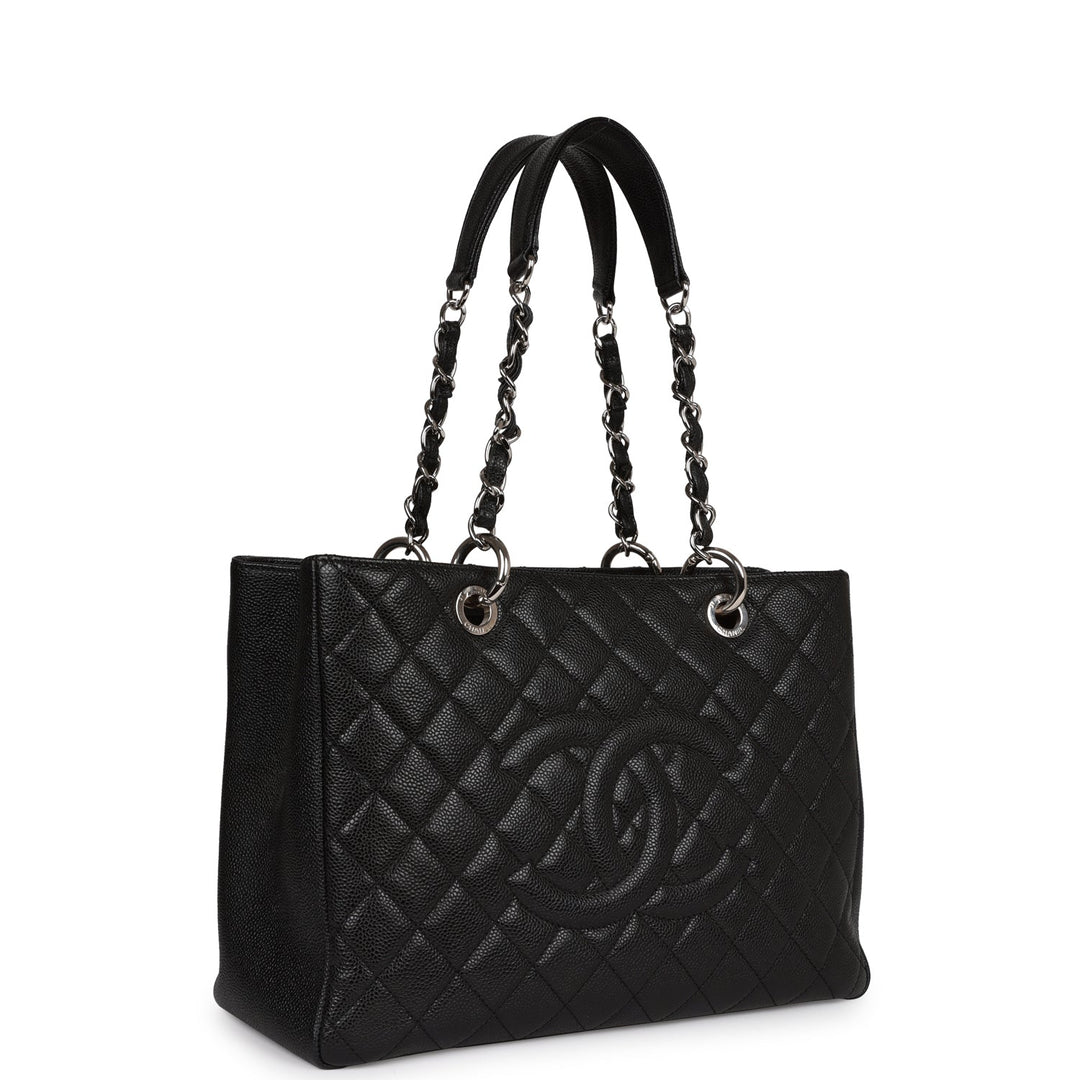 Top Quality Chanel Grand Shopping Tote GST Black Caviar Silver Hardware