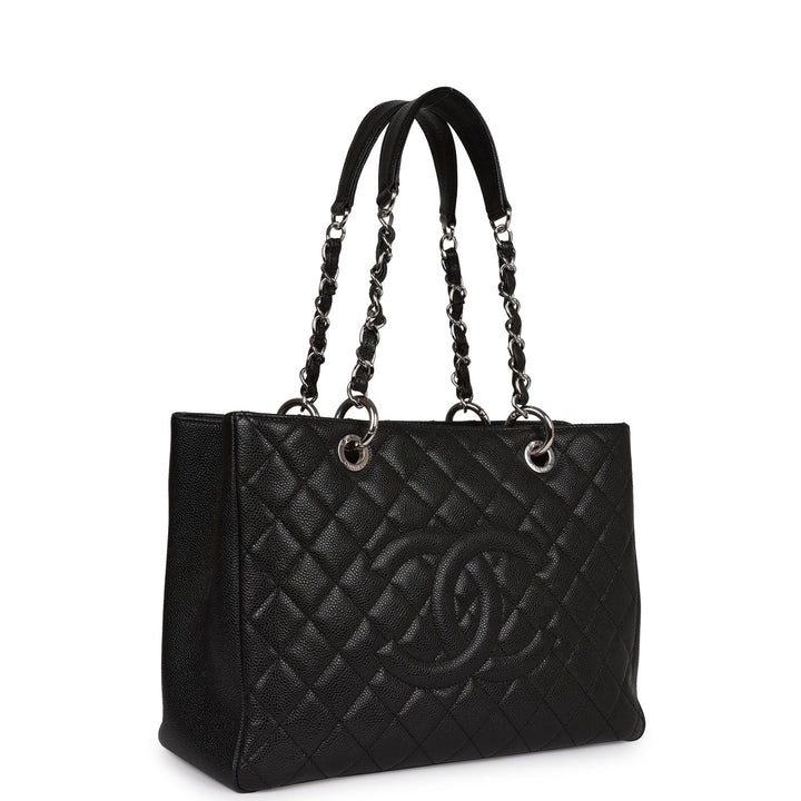 Top Quality Chanel Grand Shopping Tote GST Black Caviar Silver Hardware