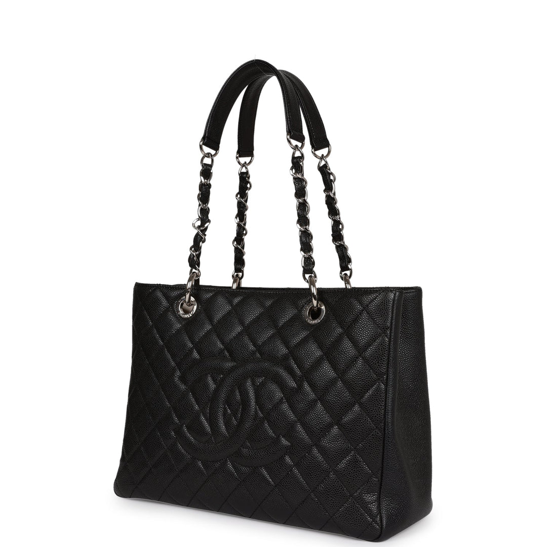 Top Quality Chanel Grand Shopping Tote GST Black Caviar Silver Hardware