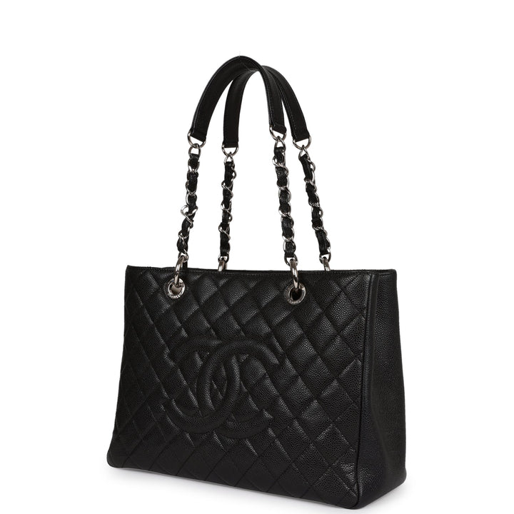 Top Quality Chanel Grand Shopping Tote GST Black Caviar Silver Hardware