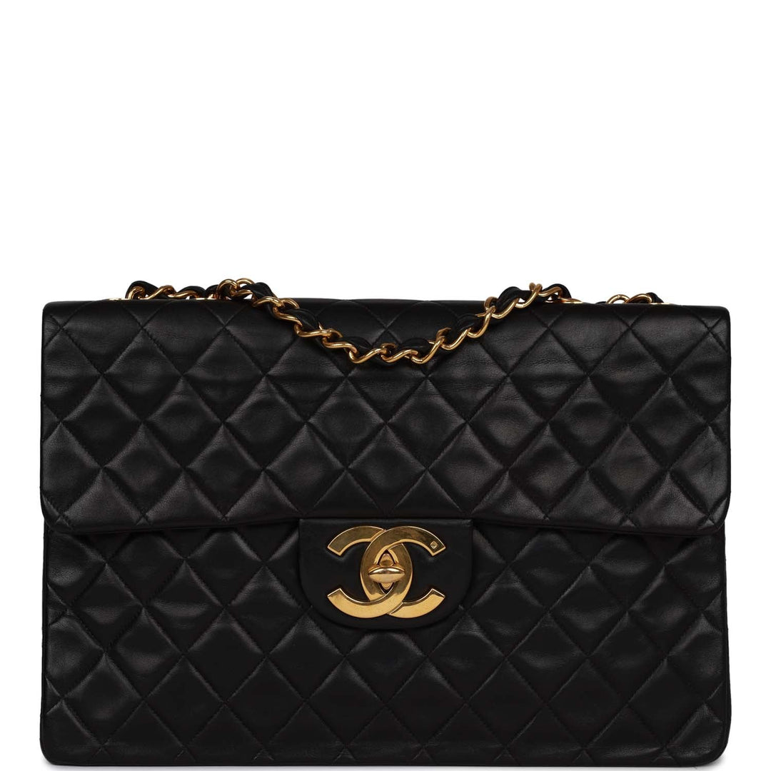 Vintage Top Quality Chanel XL Maxi Flap Bag Black Lambskin Gold Hardware