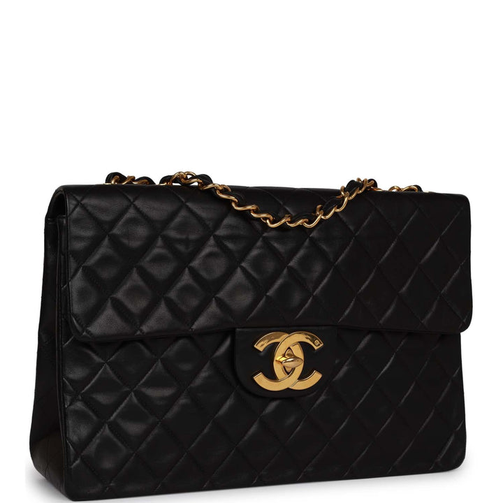 Vintage Top Quality Chanel XL Maxi Flap Bag Black Lambskin Gold Hardware
