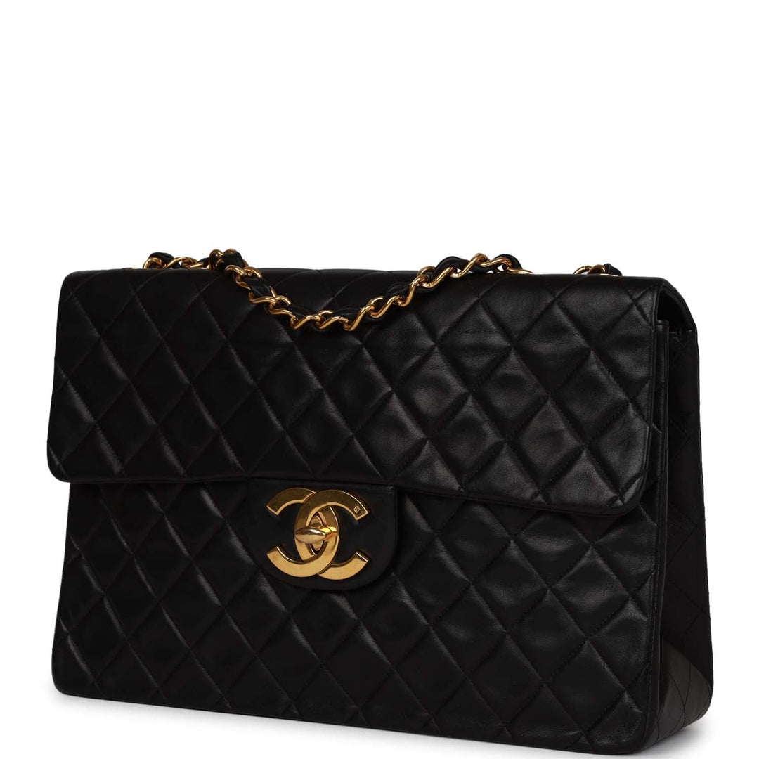 Vintage Top Quality Chanel XL Maxi Flap Bag Black Lambskin Gold Hardware
