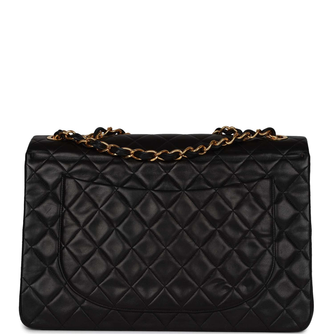 Vintage Top Quality Chanel XL Maxi Flap Bag Black Lambskin Gold Hardware
