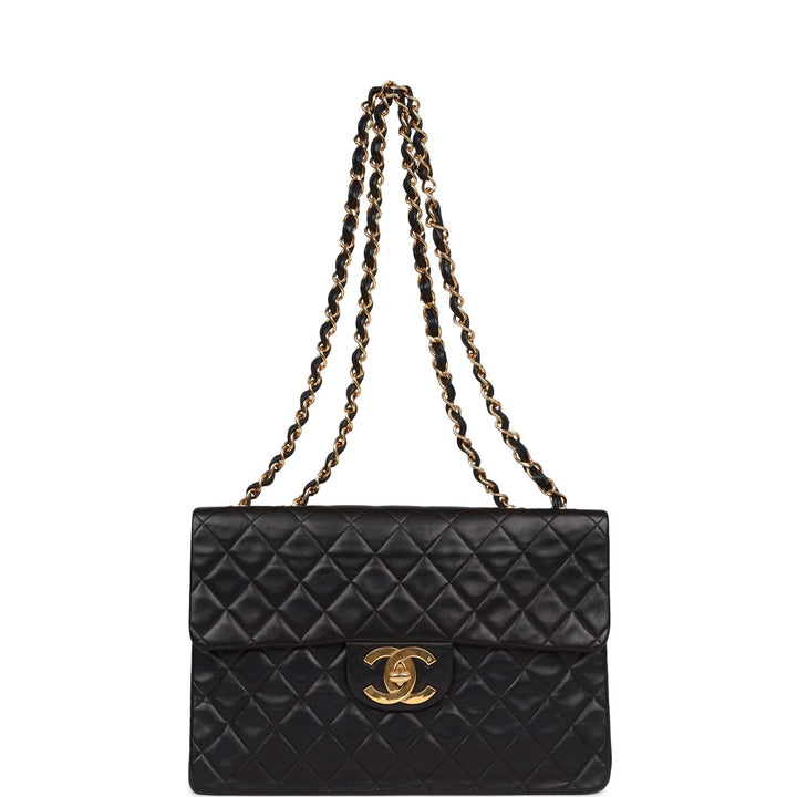 Vintage Top Quality Chanel XL Maxi Flap Bag Black Lambskin Gold Hardware