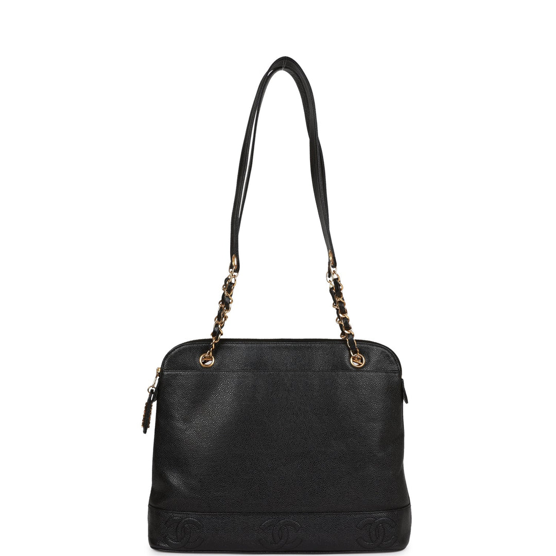 Vintage Top Quality Chanel Triple CC Tote Bag Black Caviar Gold Hardware