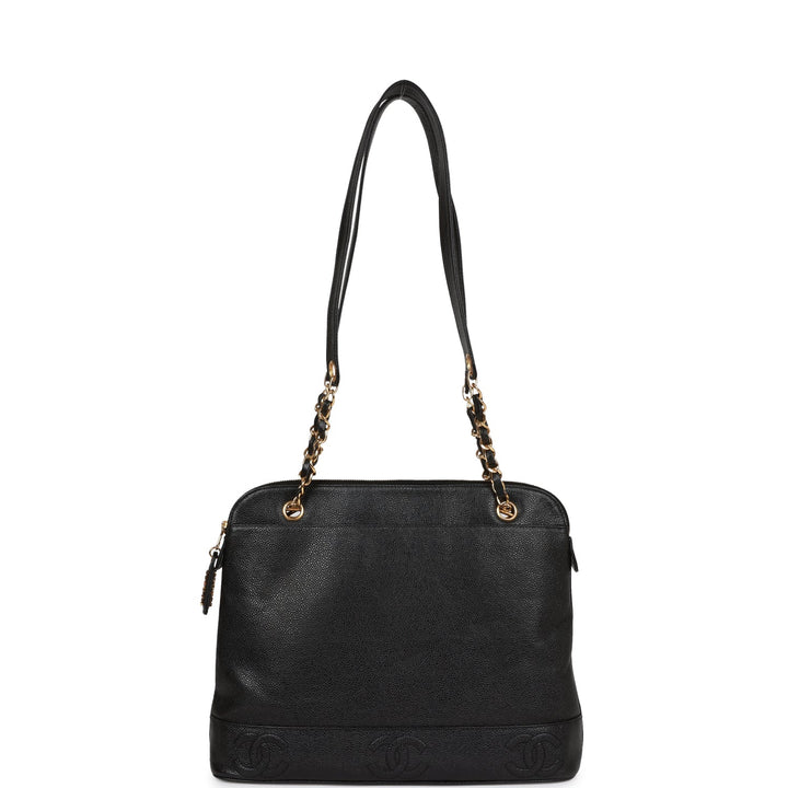 Vintage Top Quality Chanel Triple CC Tote Bag Black Caviar Gold Hardware