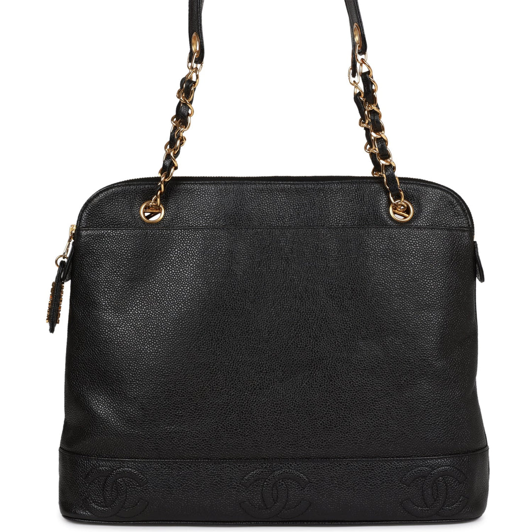Vintage Top Quality Chanel Triple CC Tote Bag Black Caviar Gold Hardware