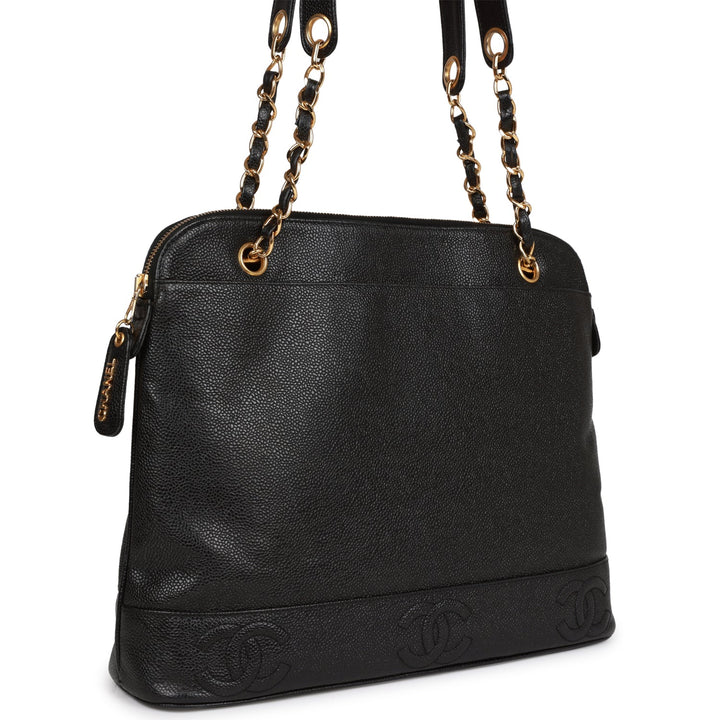Vintage Top Quality Chanel Triple CC Tote Bag Black Caviar Gold Hardware