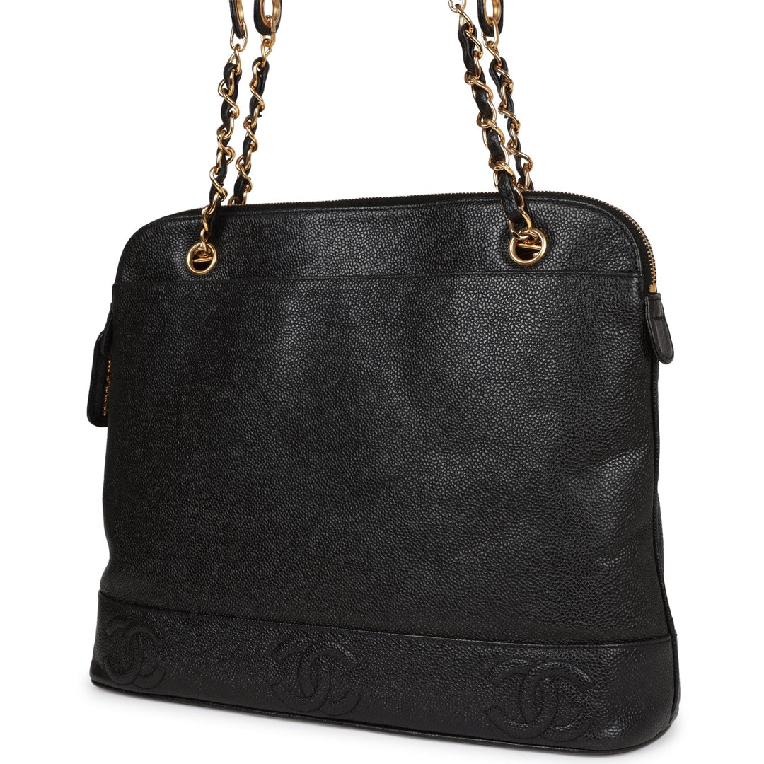 Vintage Top Quality Chanel Triple CC Tote Bag Black Caviar Gold Hardware