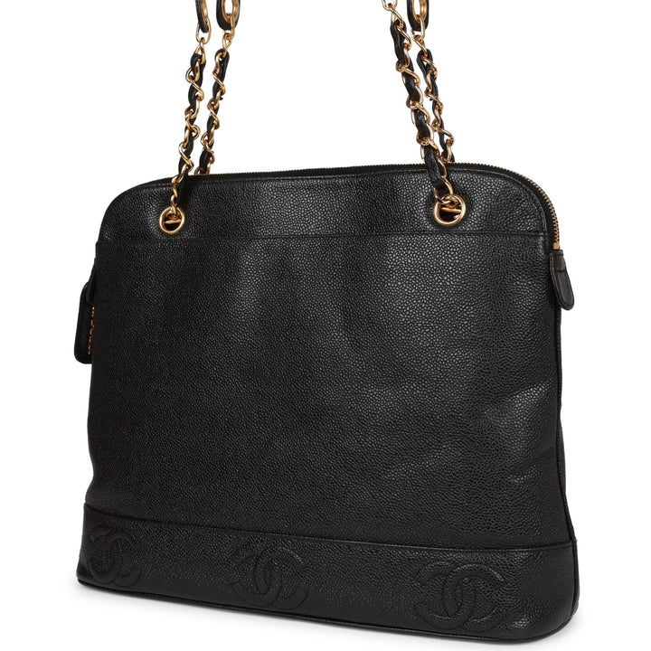 Vintage Top Quality Chanel Triple CC Tote Bag Black Caviar Gold Hardware