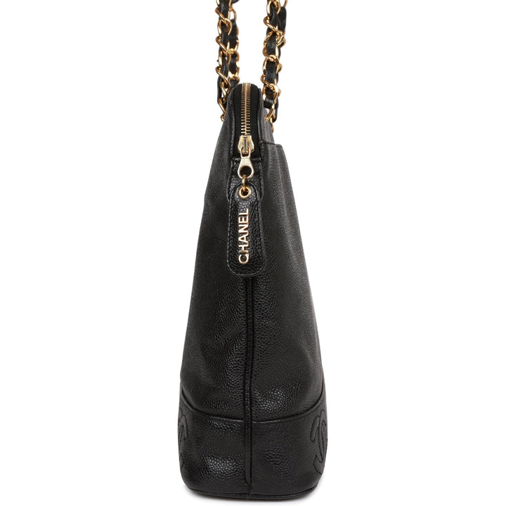 Vintage Top Quality Chanel Triple CC Tote Bag Black Caviar Gold Hardware