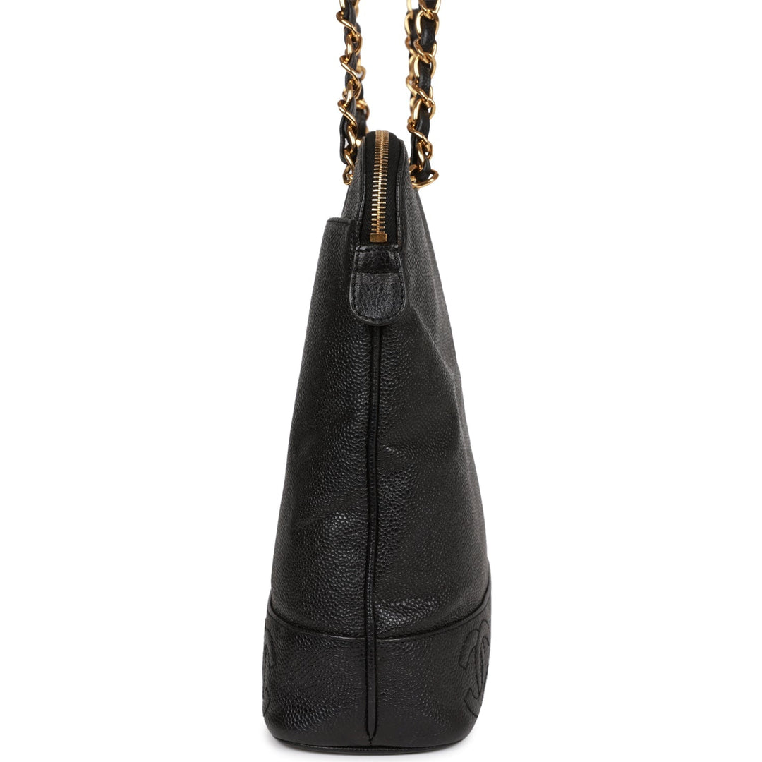 Vintage Top Quality Chanel Triple CC Tote Bag Black Caviar Gold Hardware