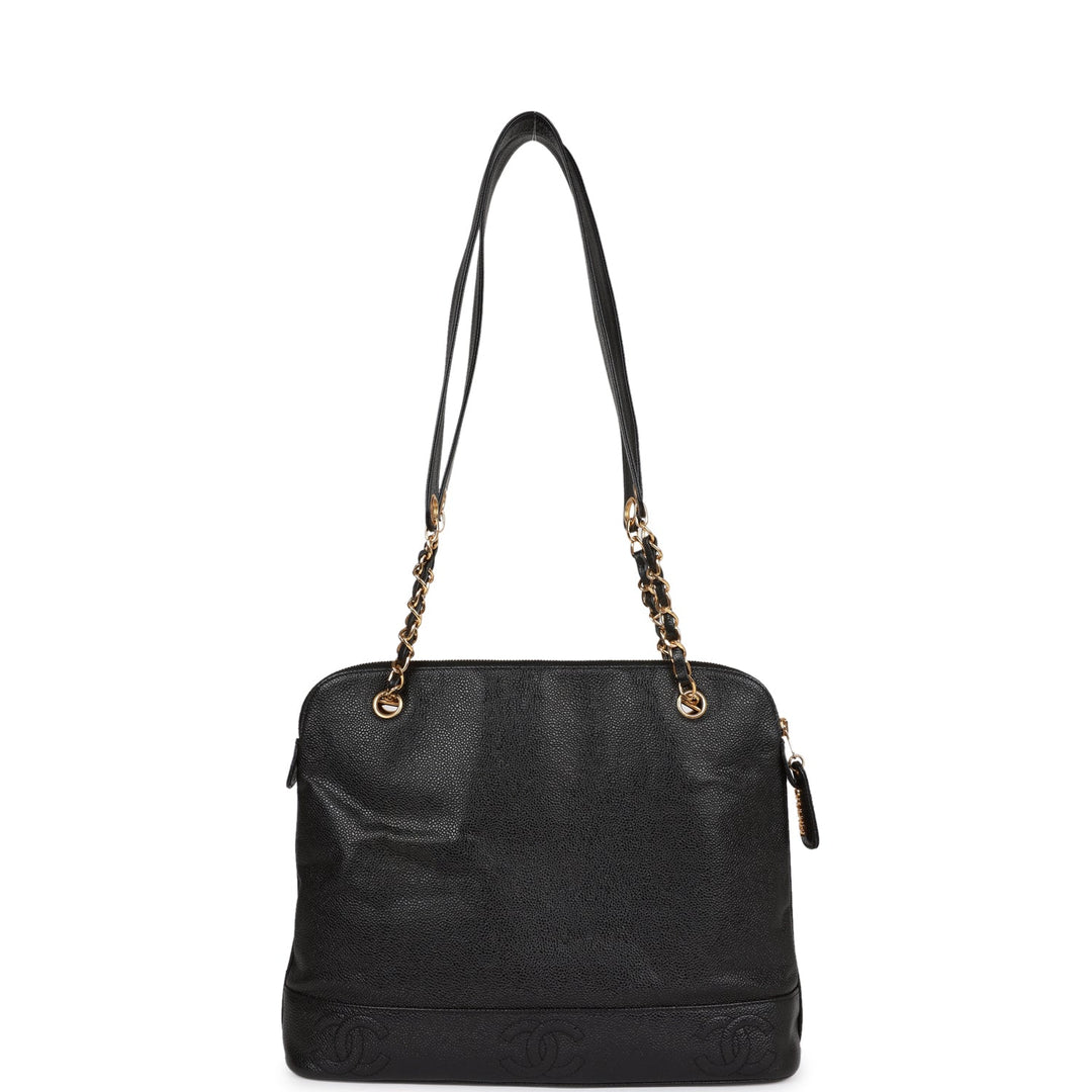 Vintage Top Quality Chanel Triple CC Tote Bag Black Caviar Gold Hardware