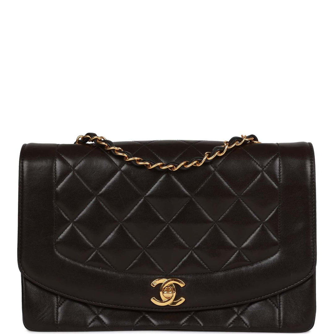 Vintage Top Quality Chanel Medium Diana Flap Bag Black Quilted Lambskin Gold Hardware