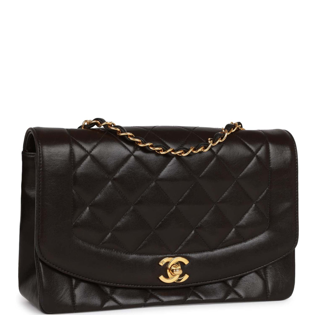 Vintage Top Quality Chanel Medium Diana Flap Bag Black Quilted Lambskin Gold Hardware