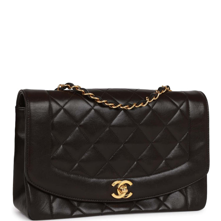 Vintage Top Quality Chanel Medium Diana Flap Bag Black Quilted Lambskin Gold Hardware
