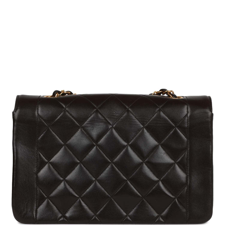 Vintage Top Quality Chanel Medium Diana Flap Bag Black Quilted Lambskin Gold Hardware