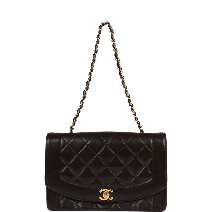 Vintage Top Quality Chanel Medium Diana Flap Bag Black Quilted Lambskin Gold Hardware