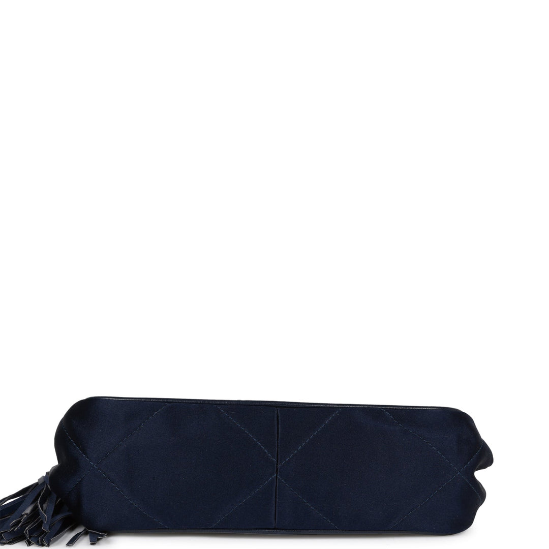 Vintage Top Quality Chanel Frame Tassel Bag Navy Satin Gold Hardware