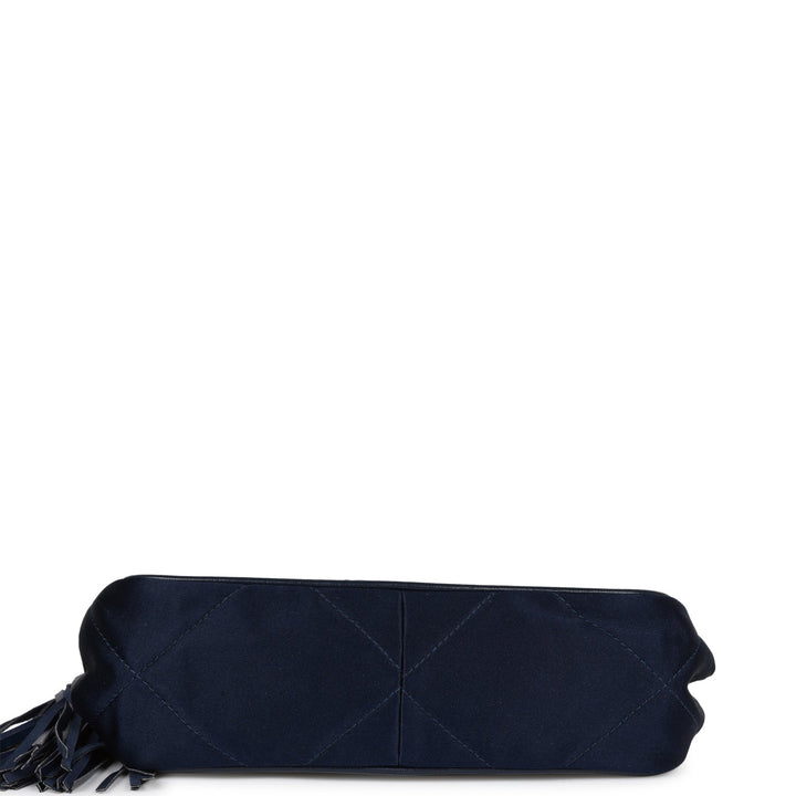 Vintage Top Quality Chanel Frame Tassel Bag Navy Satin Gold Hardware