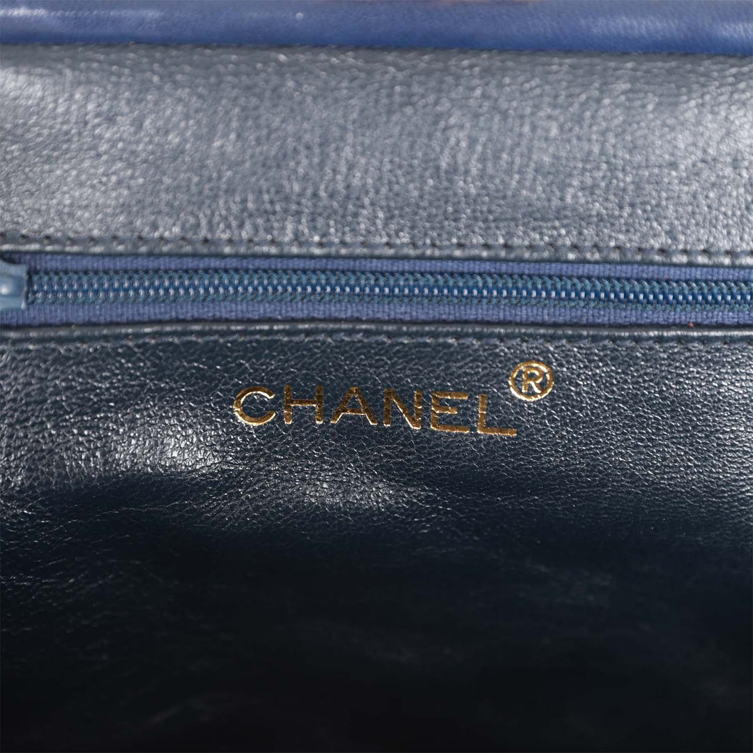 Vintage Top Quality Chanel Frame Tassel Bag Navy Satin Gold Hardware