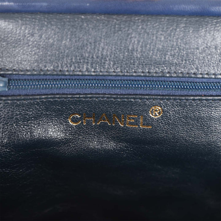 Vintage Top Quality Chanel Frame Tassel Bag Navy Satin Gold Hardware