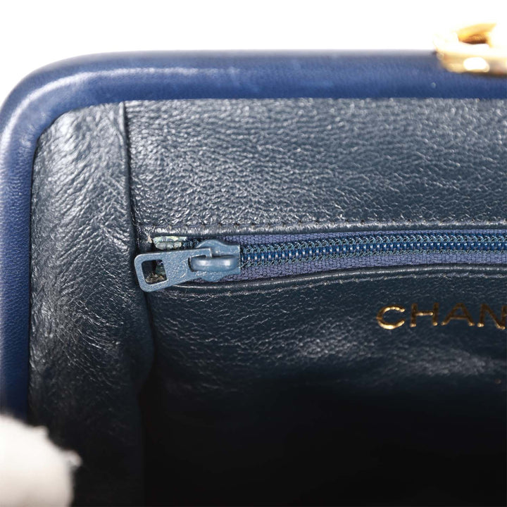 Vintage Top Quality Chanel Frame Tassel Bag Navy Satin Gold Hardware