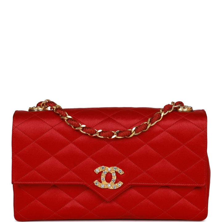 Vintage Top Quality Chanel Small Flap Bag Red Satin Gold Hardware