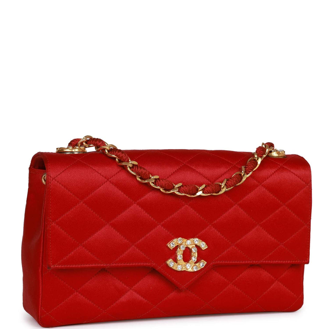 Vintage Top Quality Chanel Small Flap Bag Red Satin Gold Hardware