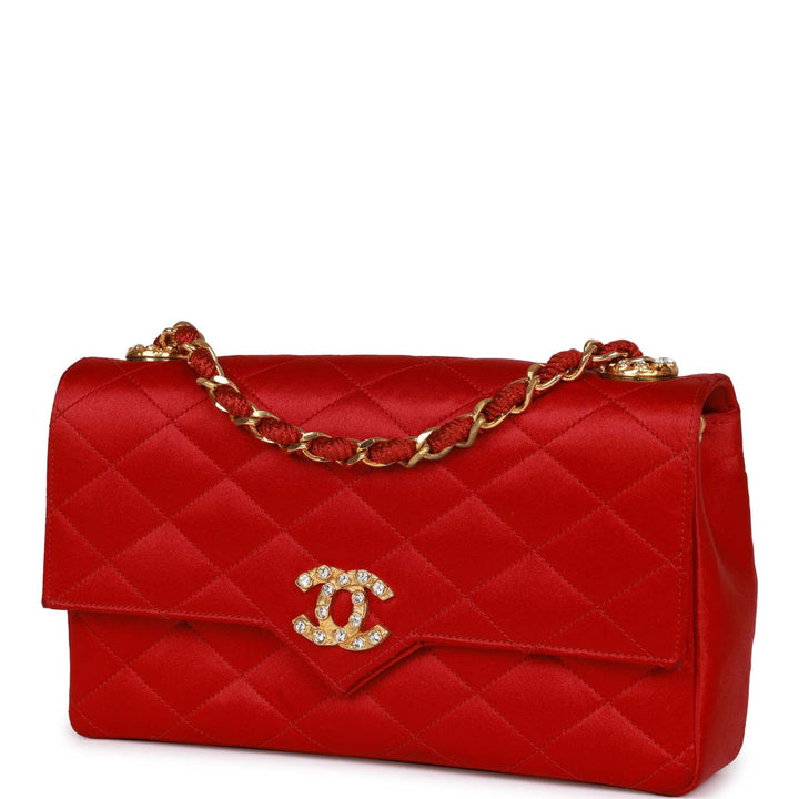 Vintage Top Quality Chanel Small Flap Bag Red Satin Gold Hardware
