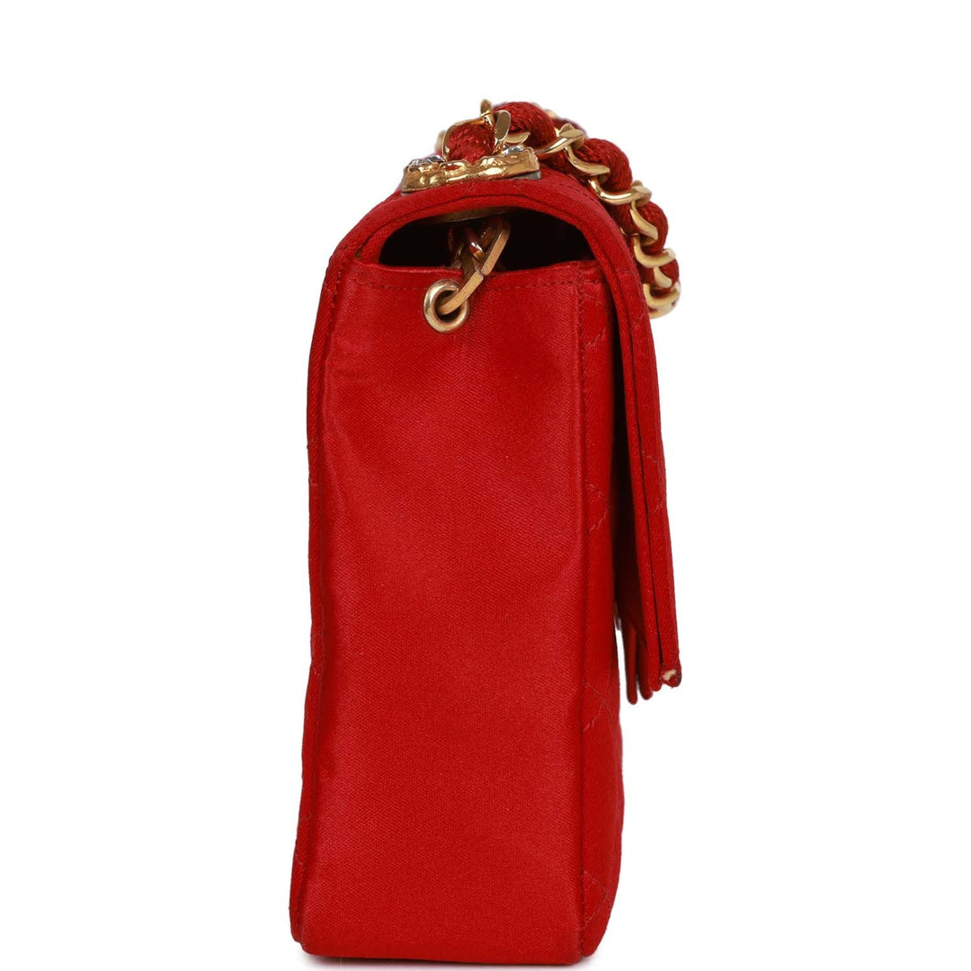 Vintage Top Quality Chanel Small Flap Bag Red Satin Gold Hardware