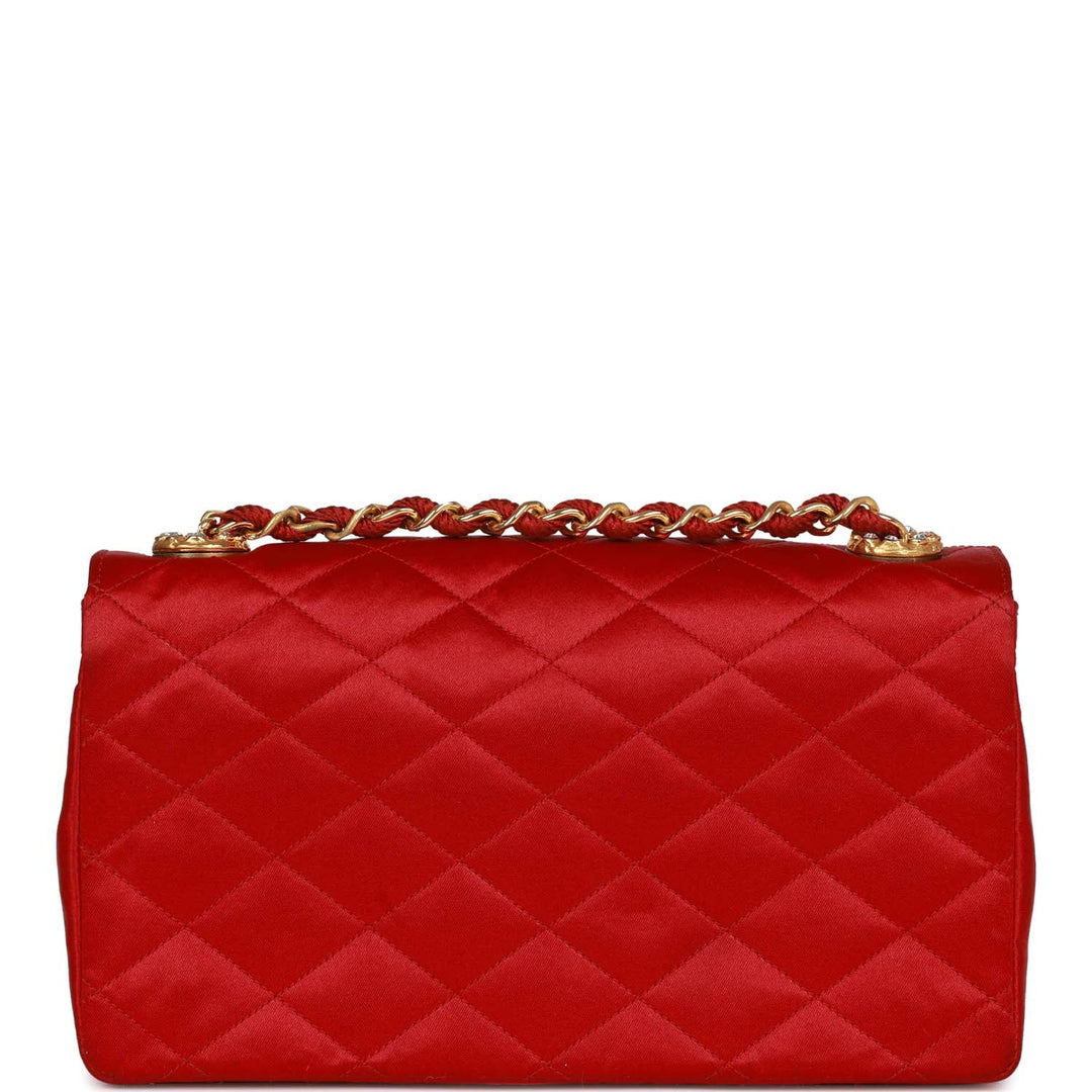 Vintage Top Quality Chanel Small Flap Bag Red Satin Gold Hardware
