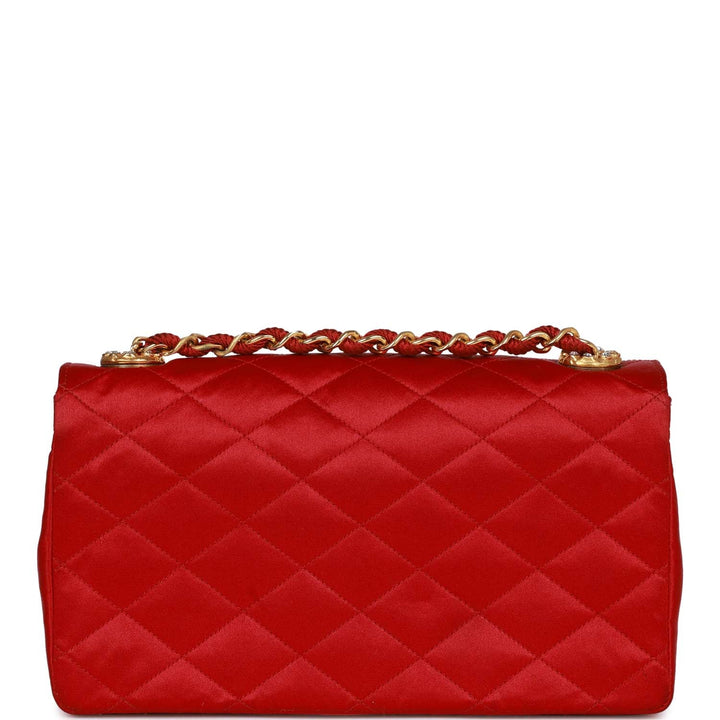 Vintage Top Quality Chanel Small Flap Bag Red Satin Gold Hardware