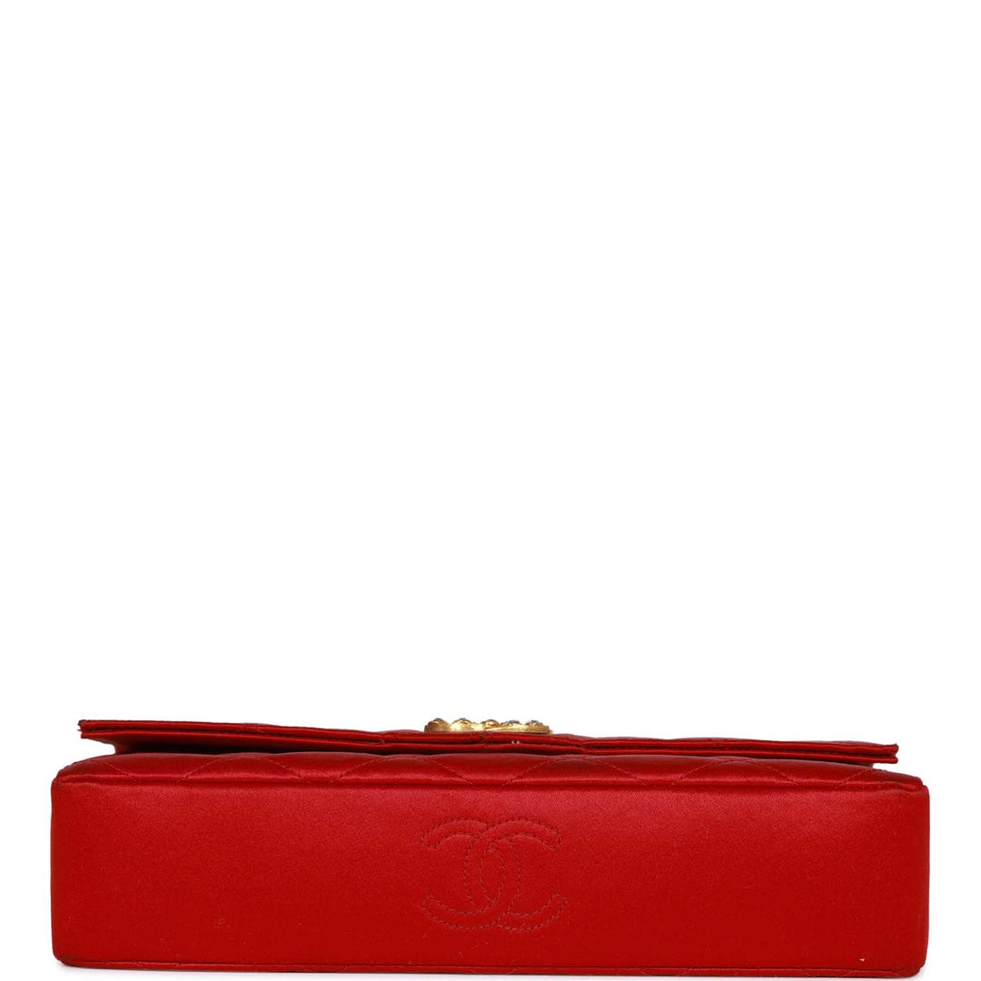 Vintage Top Quality Chanel Small Flap Bag Red Satin Gold Hardware