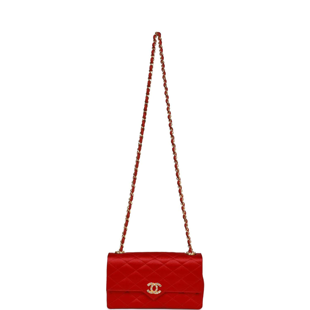 Vintage Top Quality Chanel Small Flap Bag Red Satin Gold Hardware