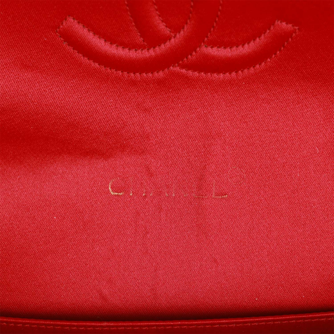 Vintage Top Quality Chanel Small Flap Bag Red Satin Gold Hardware