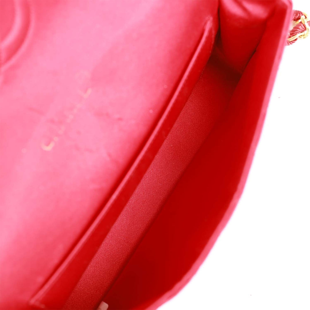 Vintage Top Quality Chanel Small Flap Bag Red Satin Gold Hardware