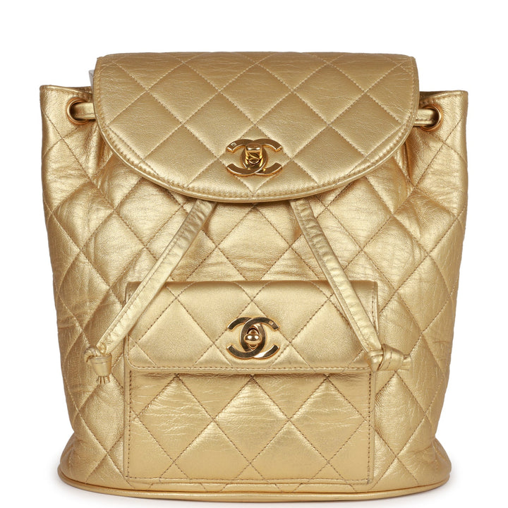 Vintage Top Quality Chanel Duma Backpack Gold Metallic Lambskin Gold Hardware