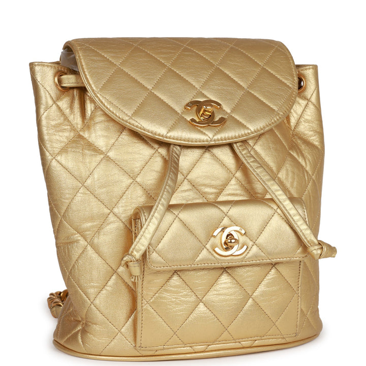 Vintage Top Quality Chanel Duma Backpack Gold Metallic Lambskin Gold Hardware