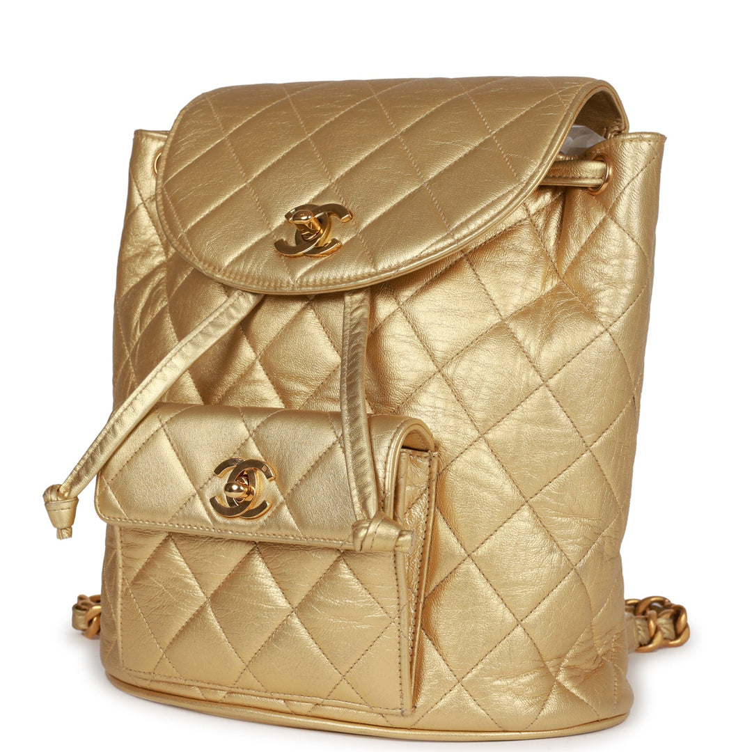 Vintage Top Quality Chanel Duma Backpack Gold Metallic Lambskin Gold Hardware